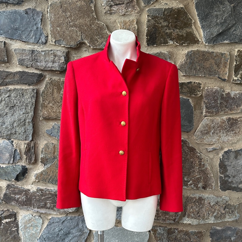 Brooks Brothers Red Wool Blazer Gold Button Jacket Size 12 Silk Lined